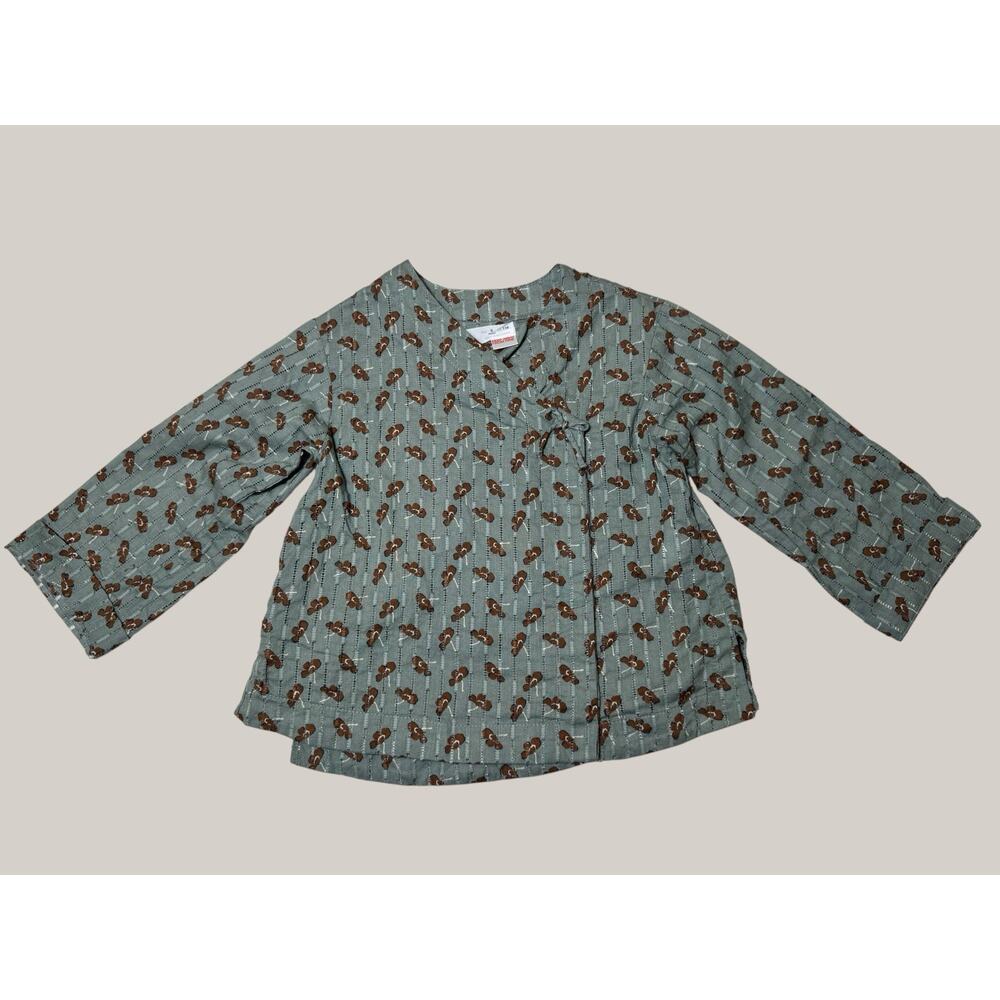 Zara Kids Timelesz Floral Print Girls Green Top Wrap Long Sleeves Size 6Y